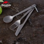 Набір столових приладів (ложка, виделка, ніж) з титану Naturehike NH19T011-D, сірий з мішечком - Зображення 2